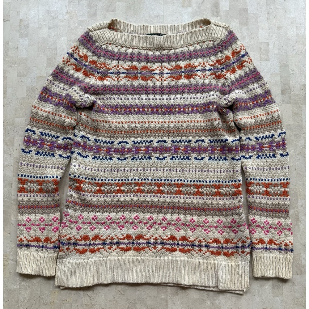 Lauren Ralph Lauren Fair Isle Boat‎ Neck Knitted Sweater Preppy Women's Size PM